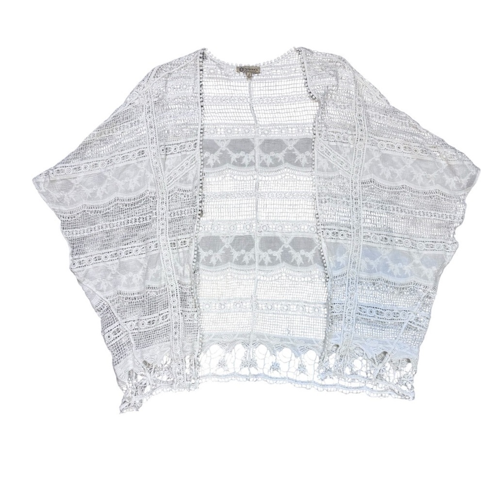 Democracy Ivory Crochet Lace Kimono Size Large - Picture 4 of 13